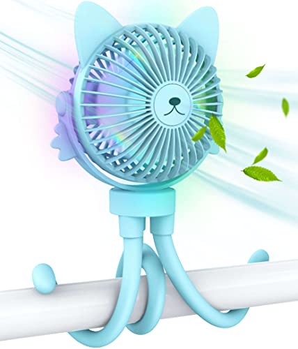 Image of FANimal Portable Small Stroller Fan for Baby-Mini Handheld Personal Fan-Rechargeable Clip on USB Fan-Stroller Accessories-Night Light for Kids (Blue)