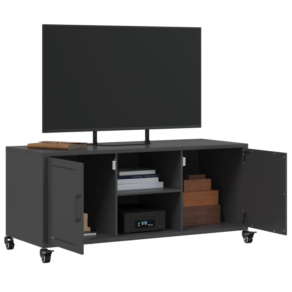 Stalowa szafka pod telewizor z szufladami i półkami Czarny 100.5x39x43.5 cm