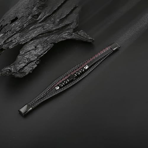 Men's Leather & Stone Cross Bracelet - Christian Religious Jewelry for Men (Lapis/Onyx/Turquoise/Tiger Eye), Braided Design with Alloy Clasp, 8.3" & 9.1" Sizes3