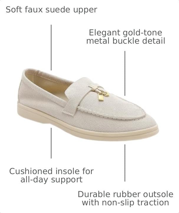 Image of Women's Faux Suede Loafers Fashion Slip On Comfort Flat Shoes Lightweight Breathable Non-Slip Casual Walking Shoes with Metal Buckle for Daily Office Travel Outdoor