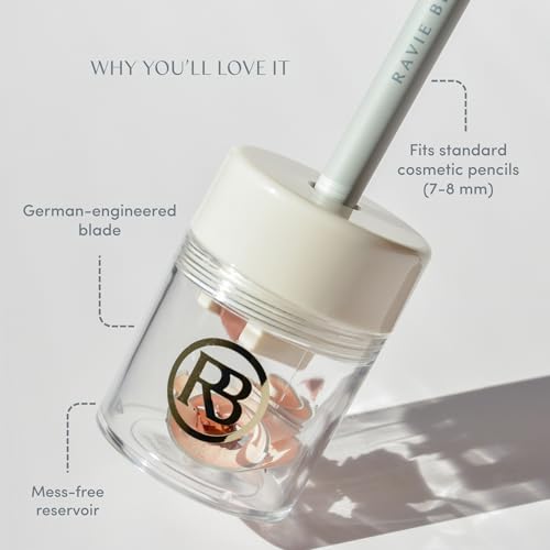 Image of Ravie Beauty Lip and Eye Liner Pencil Sharpener with German Blade and Mess Free Reservoir for Smooth Precise Tips, Travel Friendly for Standard Makeup Pencils