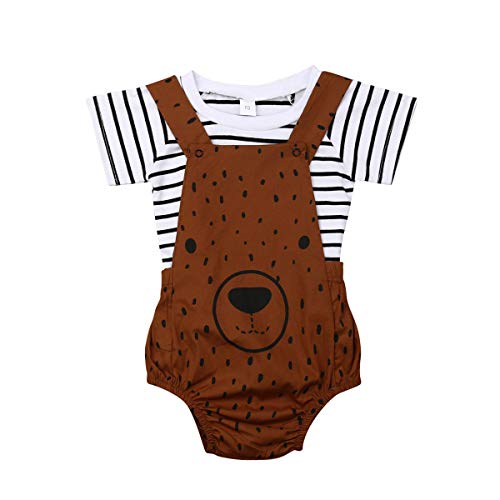 WangsCanis Conjunto de ropa de beb� unisex de 2 piezas, camiseta de manga larga a rayas + pelele con estampado de oso, 0 � 3 a�os Orso Marrone 12-18 Meses
