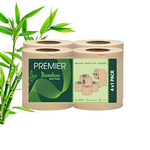 Image of Premier 2-Ply Bamboo Toilet Tissue Rolls (720 Pulls) (180 x 4 Rolls) | Tissue Paper Roll, Toilet Paper Roll - Eco Friendly, Soft & Highly Absorbent, 100% Natural Bamboo, Biodegradable & Clog Free