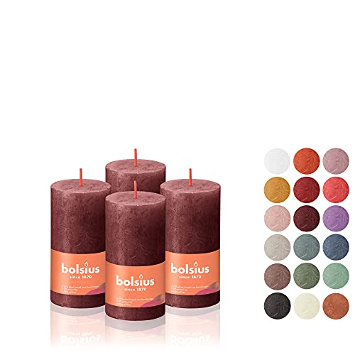 BOLSIUS 4 Pack Velvet Red Rustic Pillar Candles - 2 X 4 Inches - Premium European Quality - Includes Natural Plant-Based Wax - Unscented Dripless Smokeless 30 Hour Party Décor and Wedding Candles
