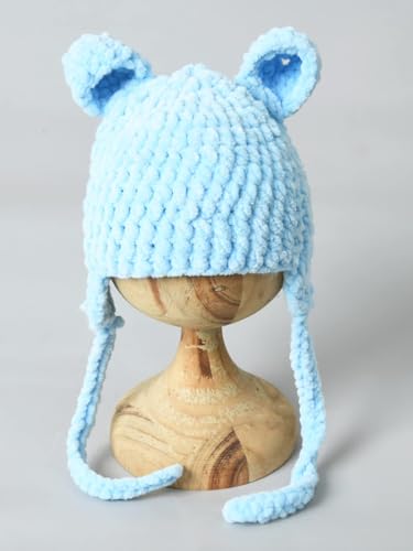 Image of Handmade Knitted Self Design Woolen Beanie Cap for Kids - White & Red 6-12 M | Winter Cap for Baby | FUNCAP56-6-12 M