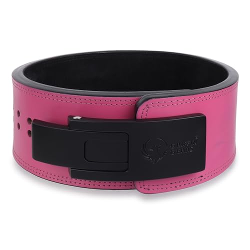 Image of 10MM Lever Gym Belt for Men & Women | 100% Full Grain Genuine Leather Powerlifting Belt | IPF Standard Weight Lifting Belt | Pink Belt with Black Buckle | Size Small
