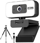 4K Computer Webcam for PC-Sony 1/2.55" Sensor, USB Webcam with Microphone and Light, Work for Meetings, Streaming, etc. Web Camera with AI Auto Focus, Flip, Filter, Tripod, Plug & Play
