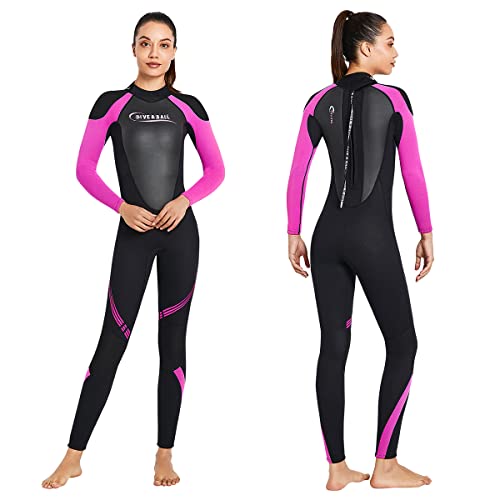 Joysummer Mujeres Traje de Neopreno de 3mm, Trajes de Buceo Completo de Neopreno Elástico Manga Larga de Una Pieza con Cremallera en la Espalda UPF50+ Bañador Térmico para Buceo Surf Natación