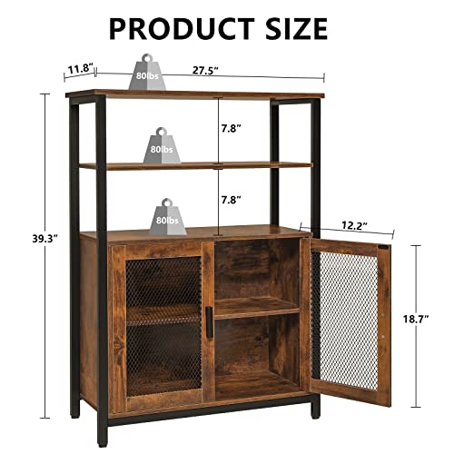 Usikey Storage Cabinet With 2 Doors, Rustic Kitchen Storage Cabinet With 3 Shelves, Industrial Cupboard, Sideboard For Kitchen, Bedroom, Living Room, Rustic Brown #TOP2