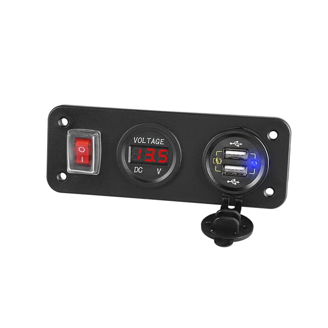 For Cars - vо|tmeter 12𝖵 And Switch QC 3.0 Dual Port Fast Usb Car Сһаrɡеr 12𝖵 Lighter In The Car Waterproof Adapters Plug (With 1 On-Off (R))