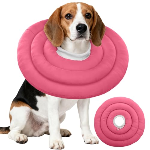 Image of IDOMIK Dog Recovery Collar, Waterproof Soft Dog Cone After Surgery, Comfy Protective Elizabethan Collar Alternative for Dogs Cats, Adjustable Pet Neck Donut Cone Anti-Licking Biting Wounds,Rose,XL