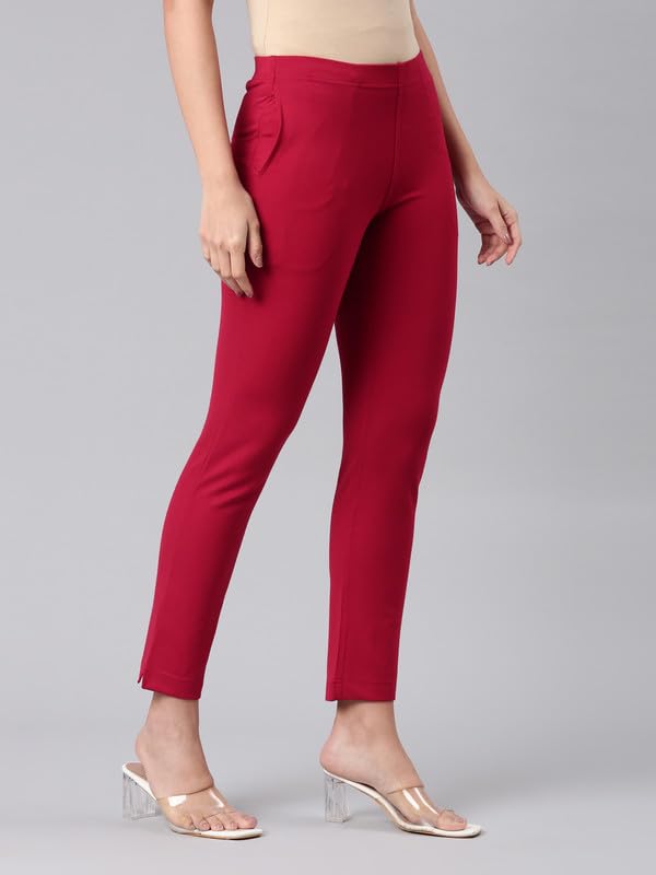 Image of GO COLORS Ponte Smart Kurti Pants Full Length for Women | Breathable, Mid Rise