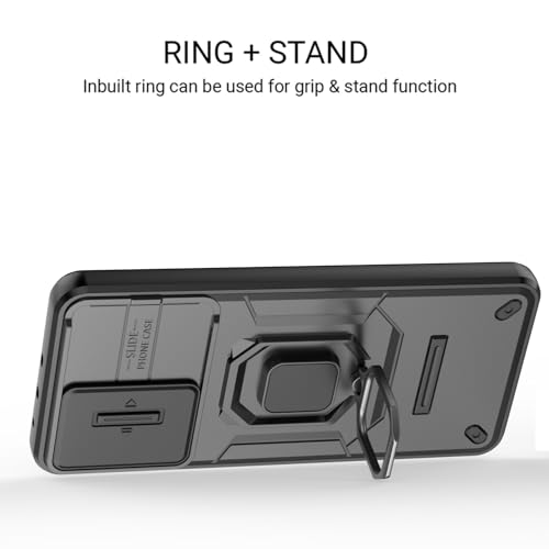 Image of Kapa Armor Slider Back Cover for Oppo K13 5G | Inbuilt Ring + Camera Slider Shockproof Lens Protection Bumper Back Case (Black)