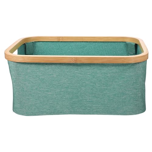 Panier à linge léger pliable en tissu vert et montants de bambou