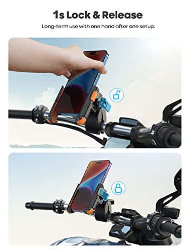 Image of Lamicall Motorcycle Bike Phone Mount, 1s Lock Bike Phone Holder | Camera Friendly Bicycle Phone Clip, Scooter Phone Holder Gifts for iPhone Pro Max, Galaxy S25 Ultra, 4.7-7 inch Phones, Orange
