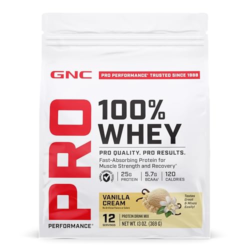 GNC Pro Performance 100% Whey Protein Powder 2.0, Fast Absorbing for Muscle Strength and Recovery, Vanilla, 12 Servings