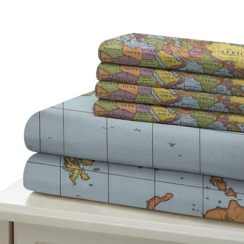 Housse de couette ado carte du monde vintage cadeau idéal 1 place