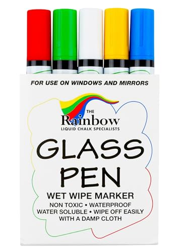 Glass Pen Window Marker: Liquid Chalk Pens for Glass, Whiteboard Markers with Washable Paint - Graduation, Car Windows, Mirror Pen, Storefront, Wedding, Parade, Party & Holiday (5 Pens - Fine Tip)