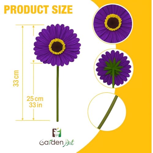 Image of Garden Art Artificial 5 Pcs Gerbera Flower Sticks, 33 cm, RealTouch Natural Looking | Silicone Decorative Bunch for Home GAAGFB-1H-33PL (Purple)