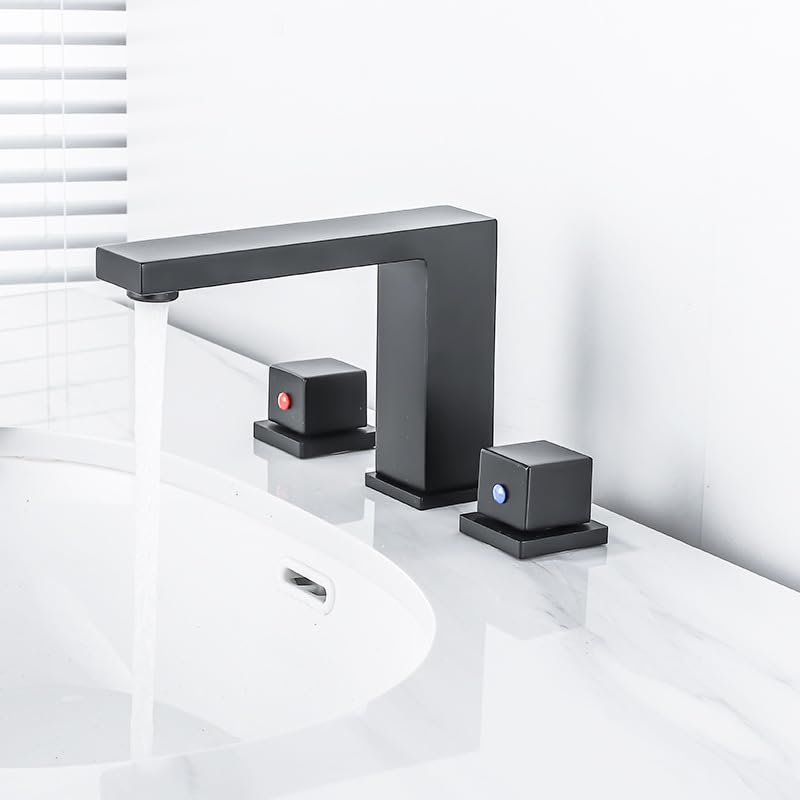 Rubinetto a tre fori, doppia maniglia, monoforo per lavabo da appoggio, rubinetto per acqua calda e fredda, nero a tre fori