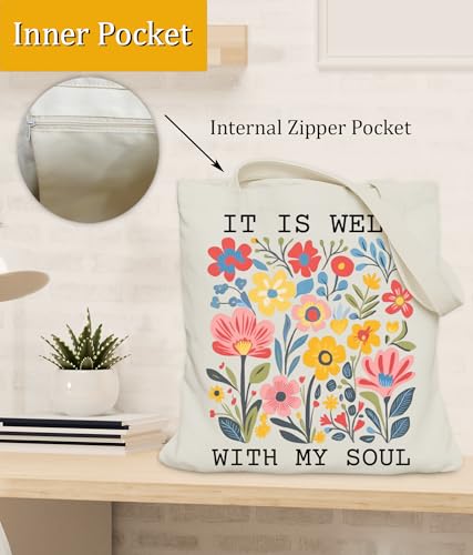 Image of Aesthetic Christian Gifts Tote Bag for Church, Religious Tote Bag for Bible Study, Medium Size with Inner Pocket