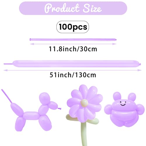 Image of 100Pcs Pastel Purple 260 Balloons, Long Balloon for Tying Balloon Arch, Long Skinny Balloons for Twisting Ballons Animal balloons Birthday Party Wedding Festival Decorations