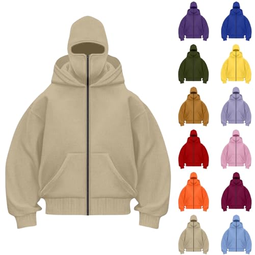 Generisch Sudadera con capucha y cremallera para hombre, con pasamontañas, sudadera con capucha doble, chaqueta ninja de doble capa, sudadera con capucha de motor, antiviento, Y2K, sudadera con
