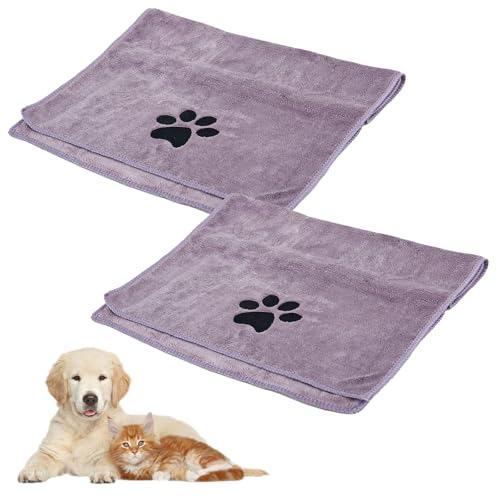 RUCUDIM Hundehandtuch,2 Stück Hundehandtuch Extra Saugfähig für Hunde Und Katzen,75 x 35 cm Schnelltrocknend Haustier Mikrofaser Handtücher,Geeignet für Katzen, Hunde und Andere Haustiere(Lila)