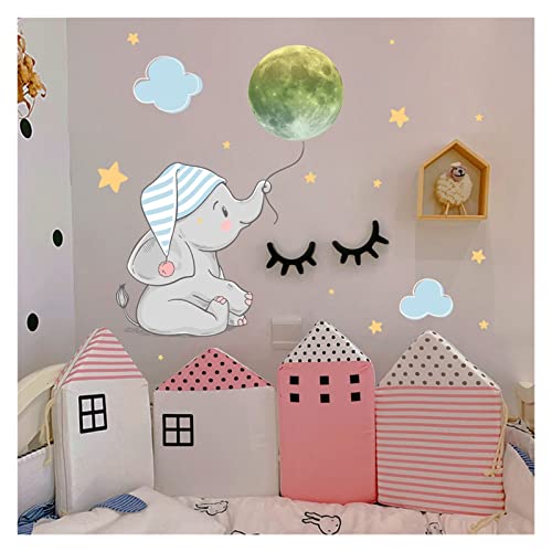 Elephant Moon Luminous Mur Sticker Compatible With enfants chambre chambre décoration de maison décoration brillance dans la combinaison sombre autocollants Cover