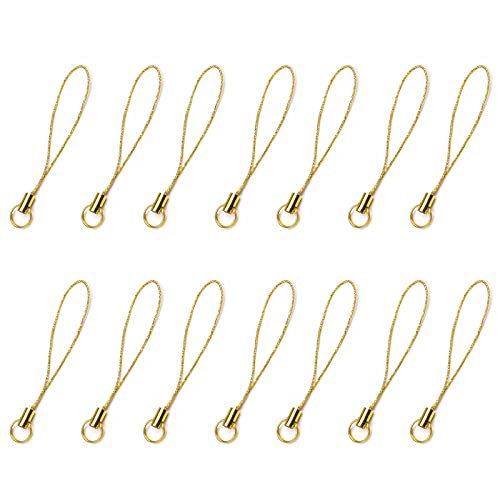 MOTZU 300 Pieces Gold Tone Gold Lanyard Cell Phone Charm Split Ring Strap, Lobster Clasp Lariat Cord Strap for Mobile Cell Phone/Mp3/Mp4/USB Flash Drive/Charms/Keyring and More, 2.36inches