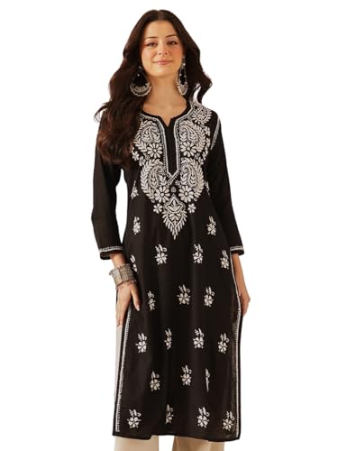 Image of Ada Hand Embroidered Lucknowi Chikankari Cotton Kurta Kurti for Women A411191