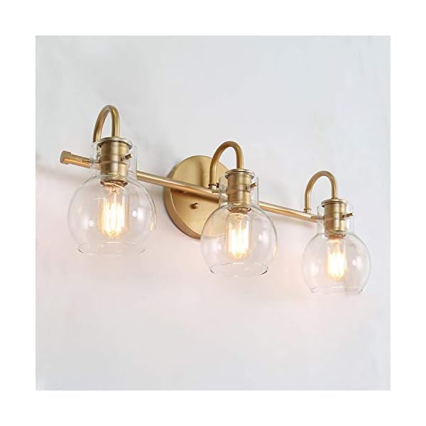KSANA Goldfarbene Badezimmer-Leuchten mit transparentem Glasschirm, 55,9 x 17,8 x 22,9 cm – Bild 10
