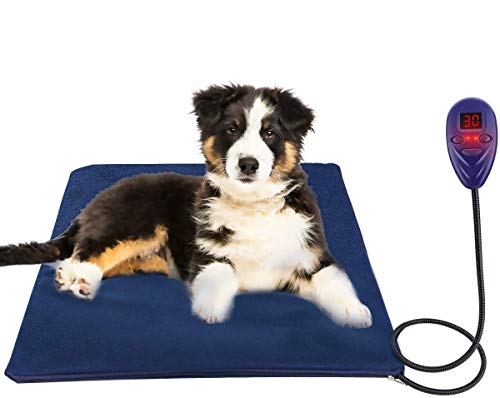 Zwini Pet Heat Pad Large Electric Heating Mat for Dog Cat 25-55u00b0C Adjustable Waterproof with Chew Resistant Steel Cord and Removable Cover Soft Cosy for Medium to Large Dogs (50 x 50 cm)