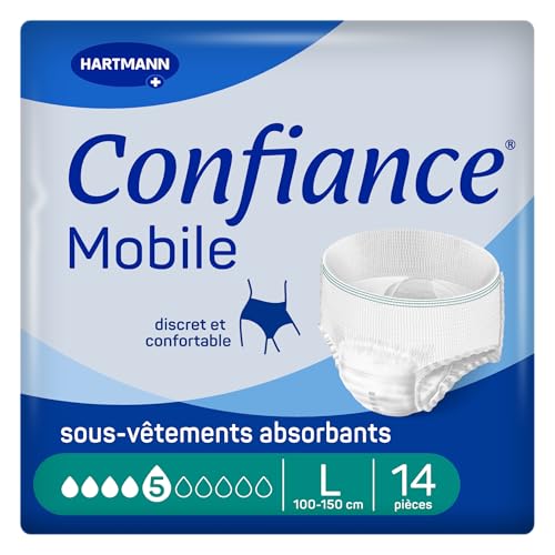 Confiance Mobile - Slips Absorbants pour Hommes et Femmes - Niveau d'Absorption = 5 gouttes (Fuites Urinaires Moyennes) - Discrets et efficaces - pH Neutre à...