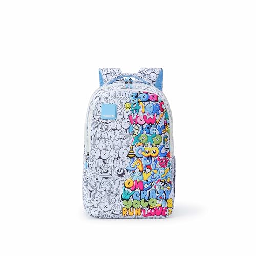 Image of American Tourister Drip | 33 Ltrs | 3 Compartments | Bottle Pocket | Ergonomic Padded Back Panel & Shoulder Straps | School Backpack for Boys & Girls | 1 Year International Warranty | Graffiti White