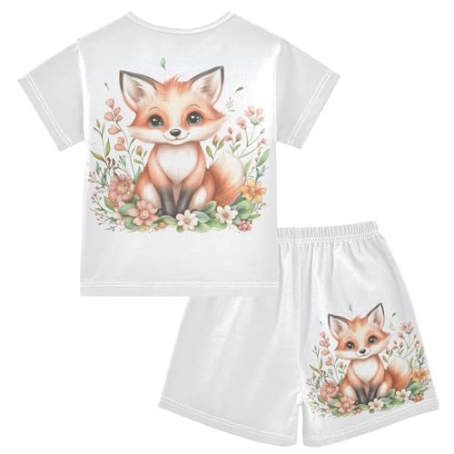 Fox Floral White Pajama Set Short Sleeve Pajamas Shorts Sets Cotton Soft Loungewear Sleepwear 5Y2
