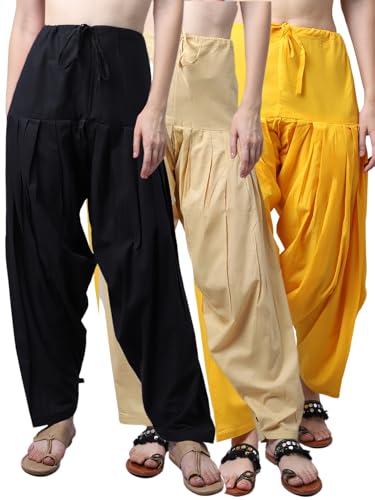 Image of Pistaa's Women's Regular Fit High Rise Combo of 3 Solid Pure Cotton Patiala Salwar