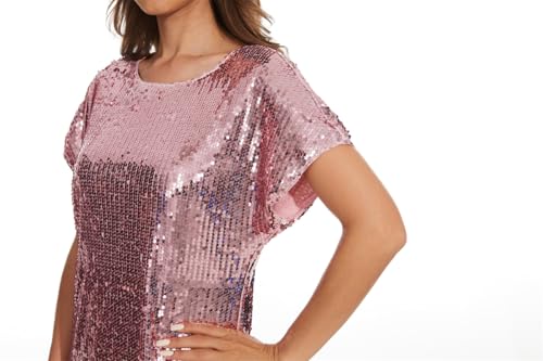 Image of Women's Crewneck Sequin Shift Dress Short Sleeve Casual Holiday Sparkly Party Dress