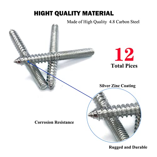 Image of 12 Pack 5 /16-18 x 3 Inch Silver Hanger Bolts 5 /16-18 inch Double Headed Bolts 5 /16 Wood Dowel Screw Self-Tapping Screw Hanger Bolts for Furniture Screws Double Screw Threaded Rods Bolt 75mm Length