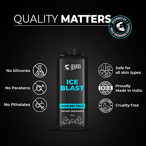 Image of Beardo Ice Blast Talc powder for men | INSTANT ICY COOLING Talcum Powder Men | Combat heat with Menthol 250g