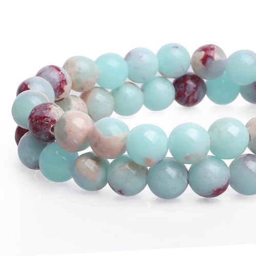 Piriuuo 47 Stück 8mm Naturstein Mehrfarbig Amazonit Perlen mit Loch - Runde Edelsteine zum Auffädeln für Armbänder, Halsketten und Schmuckherstellung