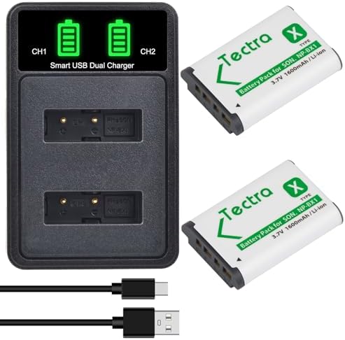 Tectra 2-Pack NP-BX1 Battery and LED Dual Charger for Sony ZV-1, ...