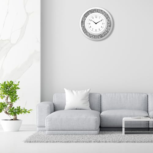 Couperos Diamond Mirrored Round Large Wall Clocks For Living Room Decor thumb #5