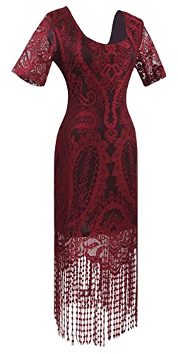 Image of Women 1920s Gatsby Flapper Dress Sexy Open Back Strap Fringed Cocktail Party Dress with 20s Accessories