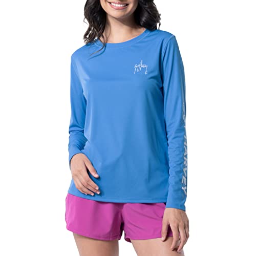 Guy Harvey Women's Long Sleeve Performance Sun Protection Shirt UPF 50+, Azure Blue, X-Large