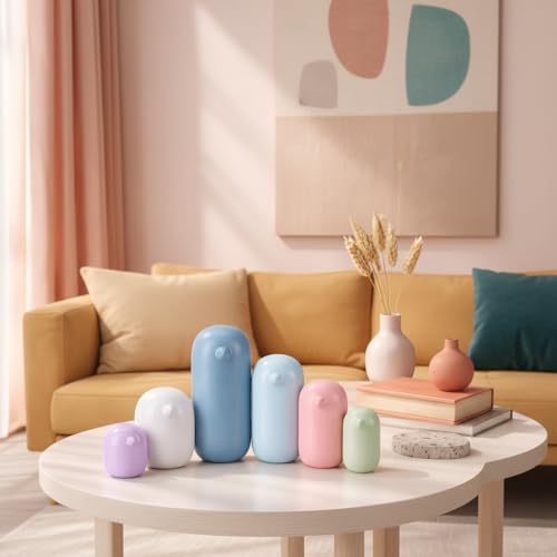 Image of Xtore Charming Pastel Penguin Sculpture Set for Home & Office Decor | Contemporary Minimalist Showpieces for Living Room, Desk, Shelf & Coffee Table Styling (Multicolor, Set of 6)