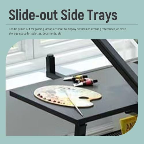 Drawing Tilting Tablet,(Drafting Desk with Stool Artist Drawing Table, 0°-80° Tilted Tabletop, 26.8"-36.2" Height Adjustable Work Surface for Reading, Writing, Crafting, Painting Art (Color