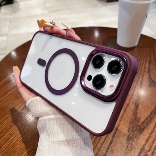 Protection objectif iPhone 14 Plus étui transparent prune pour recharge sans fil