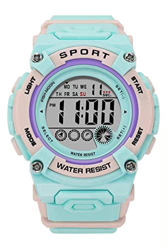Findtime Sports Watches For Women Waterproof Womens Digital Watch For Teenager Girls With Large Face Screen Led Backlight Alarm Stopwatch Fashion Wrist Watches Blue-Pink #TOP21