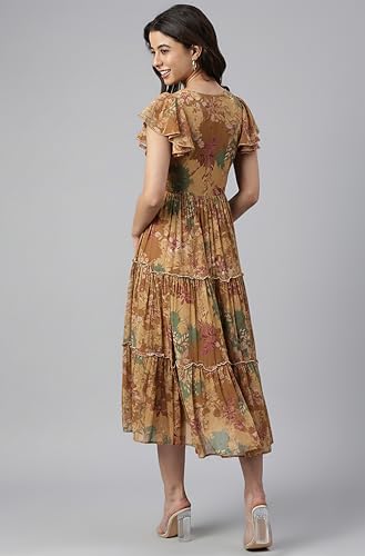 Image of Janasya Women's Georgette Printed Flared Western Dress